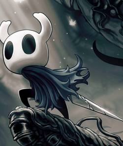 The Knight from Hollow Knight holding its nail.