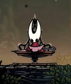 Hornet sat on a bench reading her map in Hollow Knight Silksong.